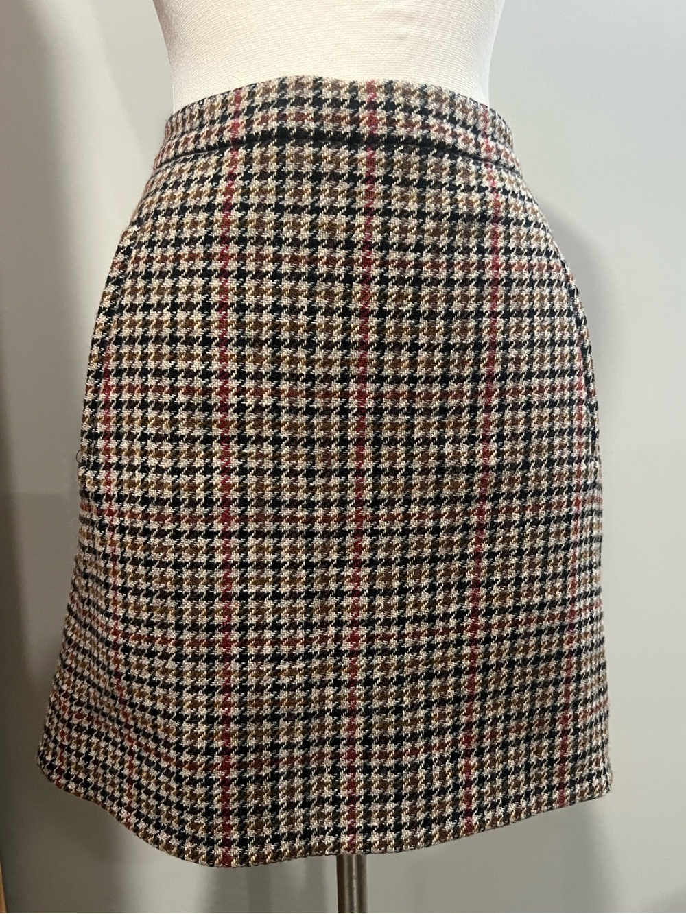 J. Crew Houndstooth A-Line Skirt in Black, Cream & Red